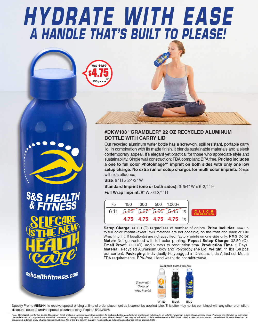 DKW103 GRAMBLER - 22 Oz Recycled Aluminum Bottle With Carry Lid