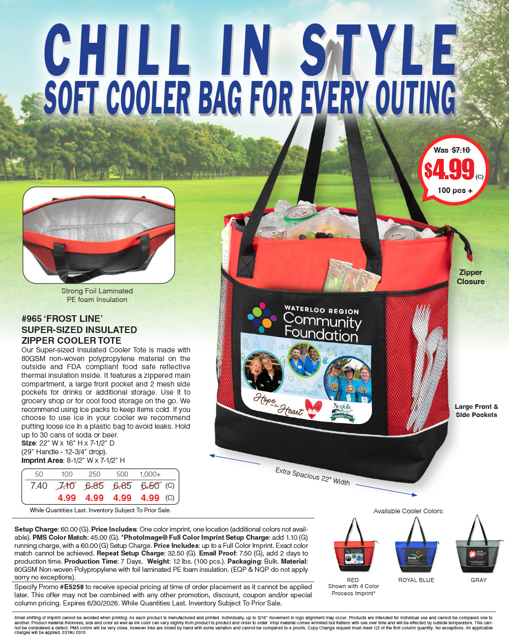 965 Frost Line -  Super-Sized Insulated Zipper Cooler Tote