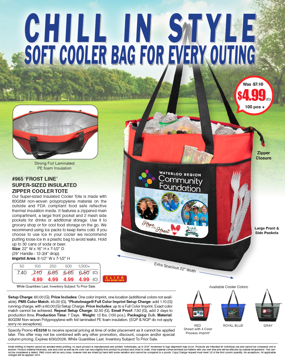 965 Frost Line -  Super-Sized Insulated Zipper Cooler Tote