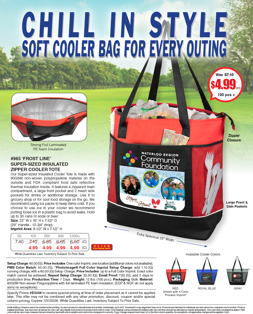 965 Frost Line -  Super-Sized Insulated Zipper Cooler Tote