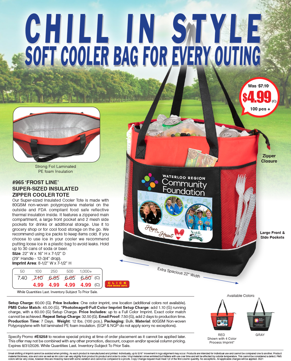 965 Frost Line -  Super-Sized Insulated Zipper Cooler Tote