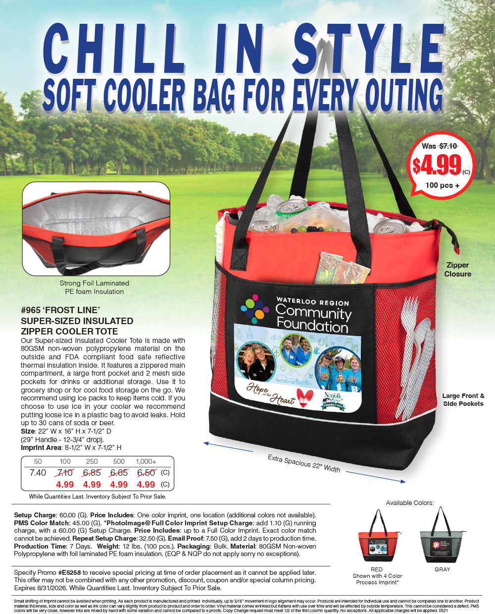 965 Frost Line -  Super-Sized Insulated Zipper Cooler Tote