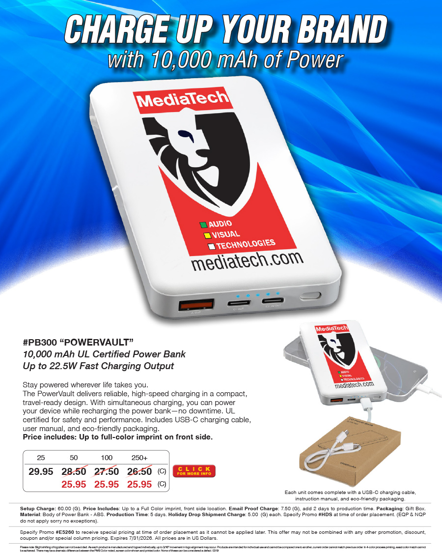 PB300 PowerVault - 10,000 mAh UL Certified Power Bank