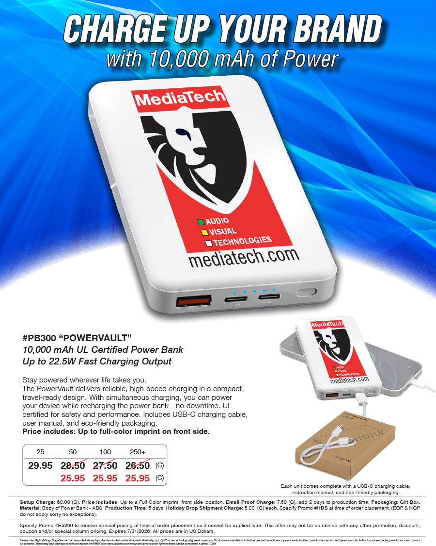 PB300 PowerVault - 10,000 mAh UL Certified Power Bank