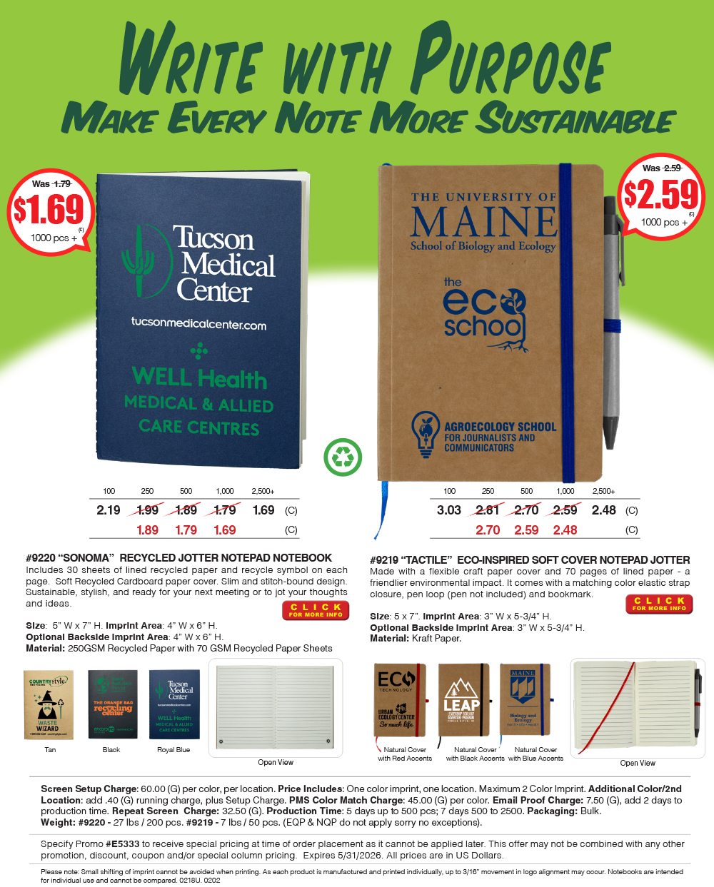 9219 9220 Eco Inspired Notebook Notepads/Jotters
