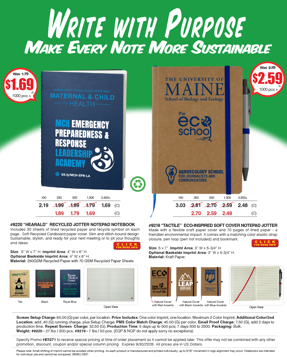 9219 9220 Eco Inspired Notebook Notepads/Jotters