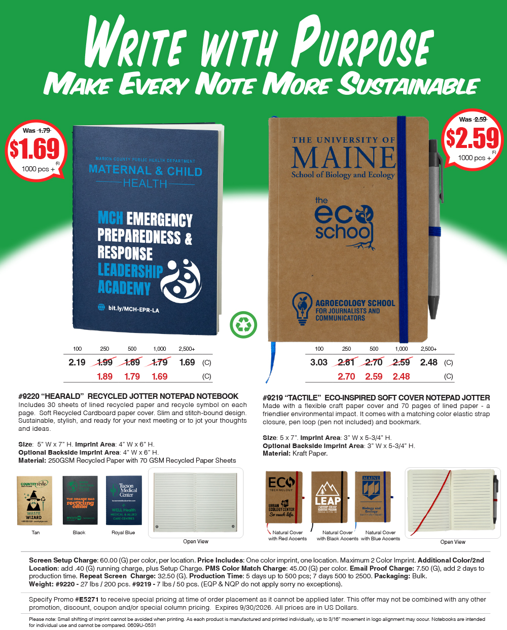 9219 9220 Eco Inspired Notebook Notepads/Jotters