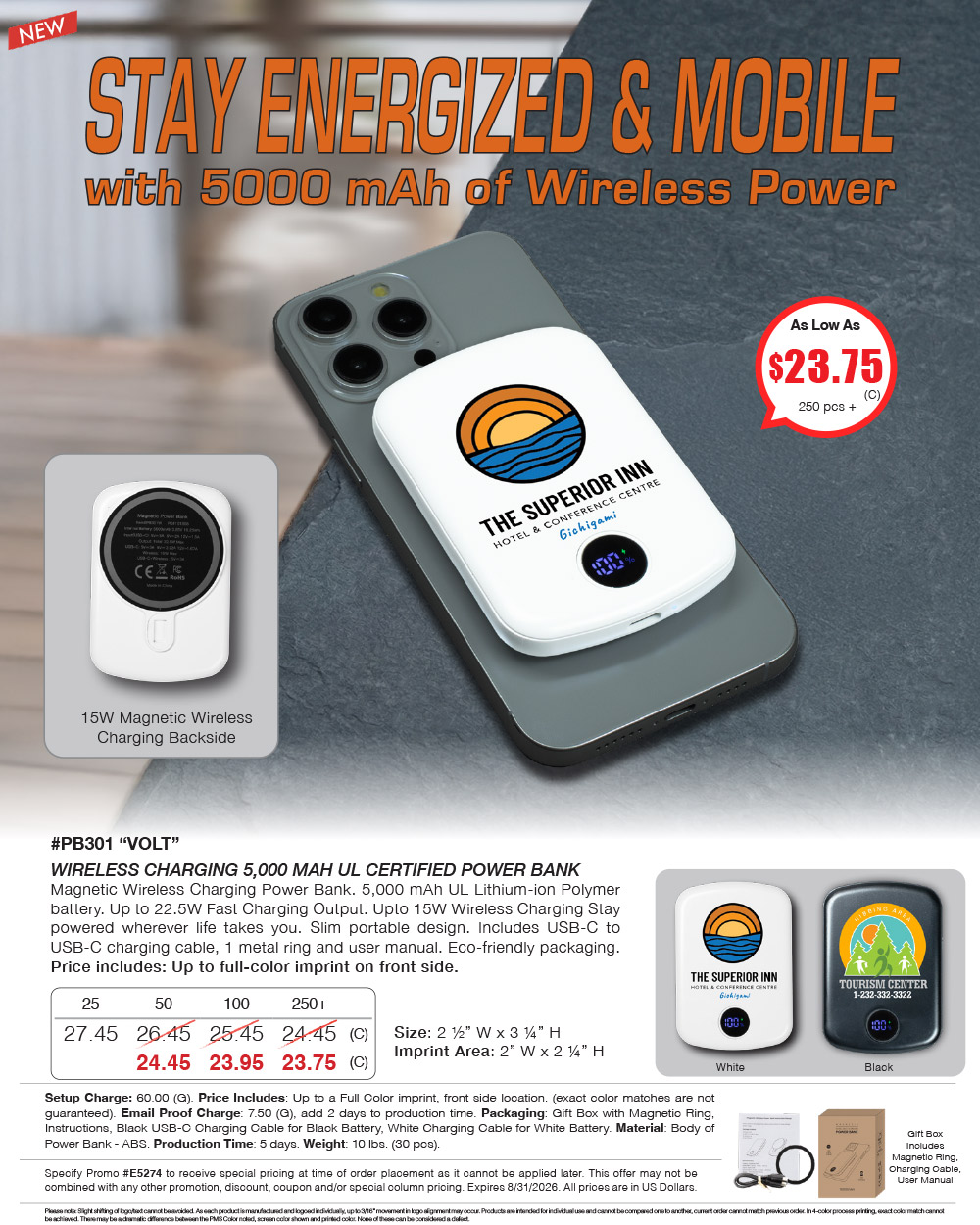 PB301 - MAGVOLT - 5,000 mAh UL Certified Power Bank