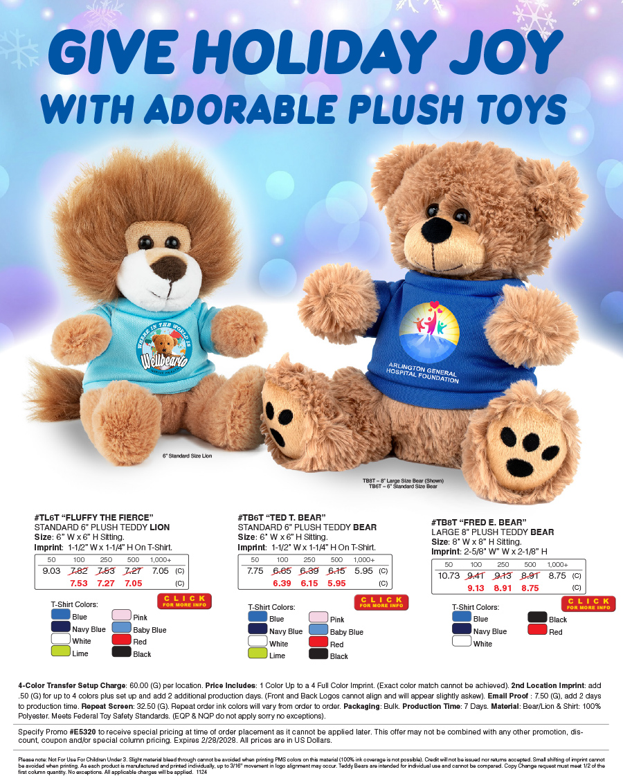 #TB6T  TB8T TL6T Plush Toys with Choice of T-Shirt Color
