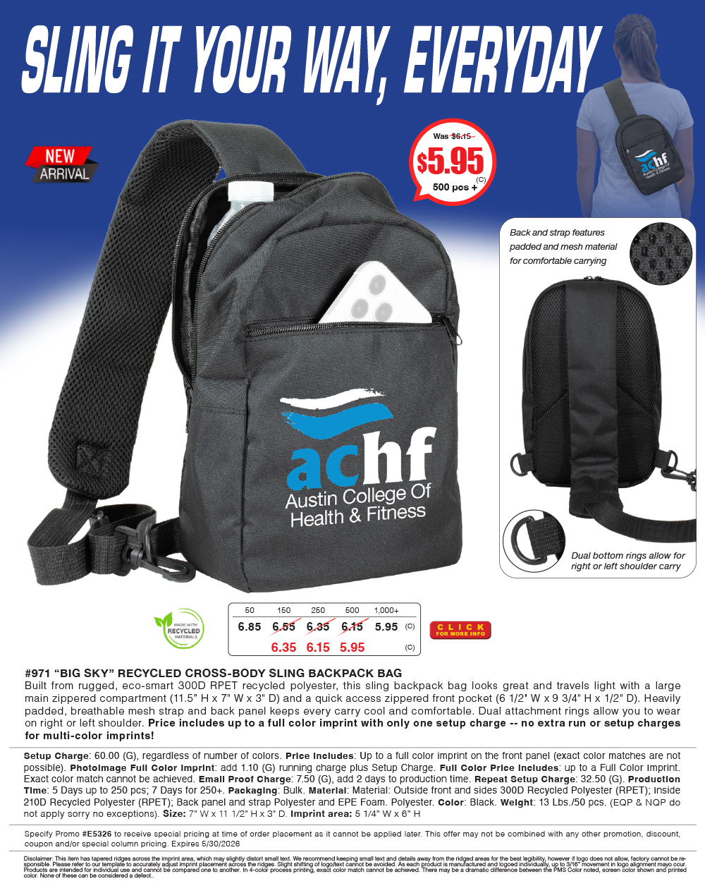 971 RECYCLED CROSS-BODY SLING BACKPACK BAG