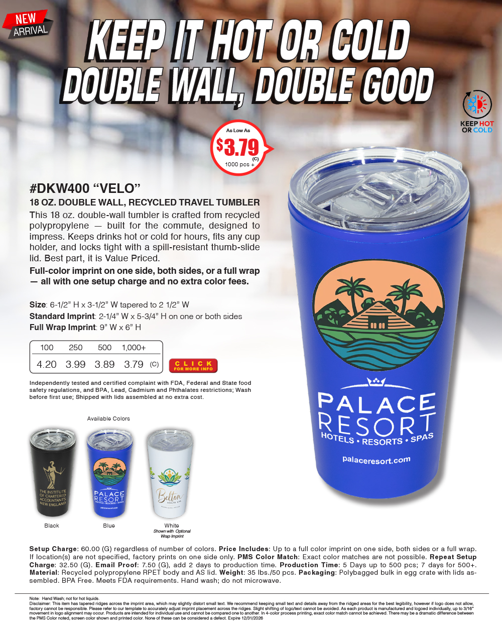 DKW400 VELO - 18 oz. Double Wall, Recycled Travel Tumbler