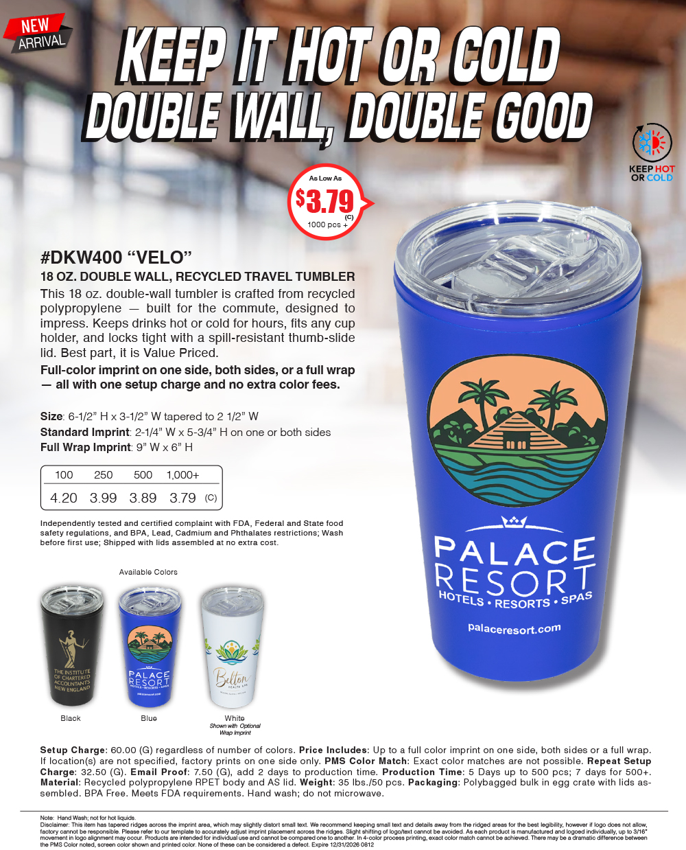 DKW400 VELO - 18 oz. Double Wall, Recycled Travel Tumbler