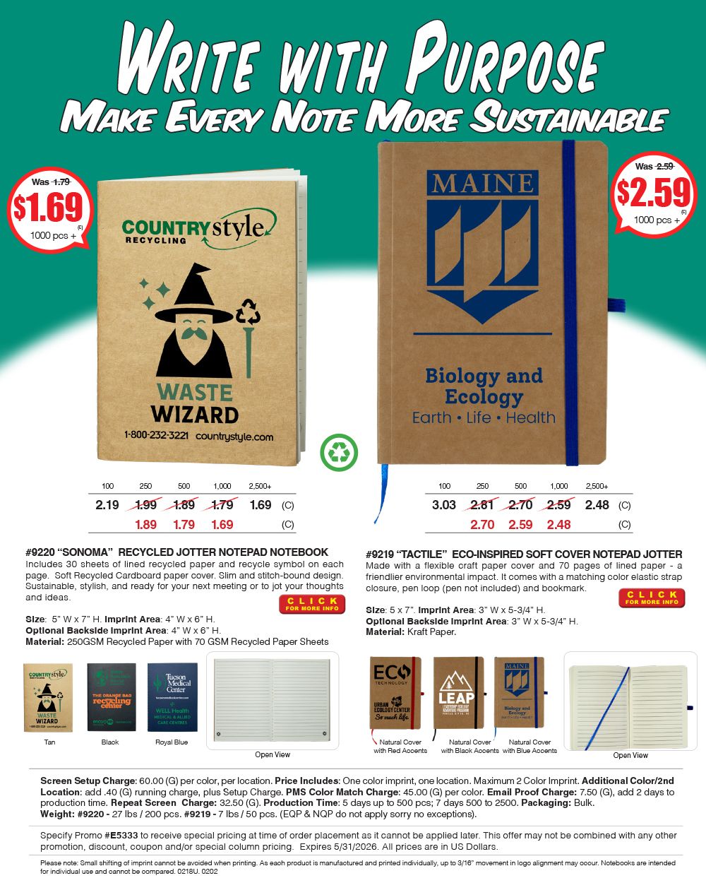 9219 9220 Eco Inspired Notebook Notepads/Jotters