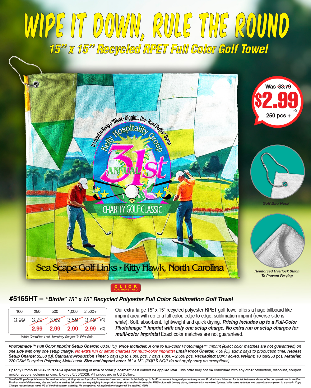 5165HT Recycled Polyester Full Color Sublimation Golf Towel