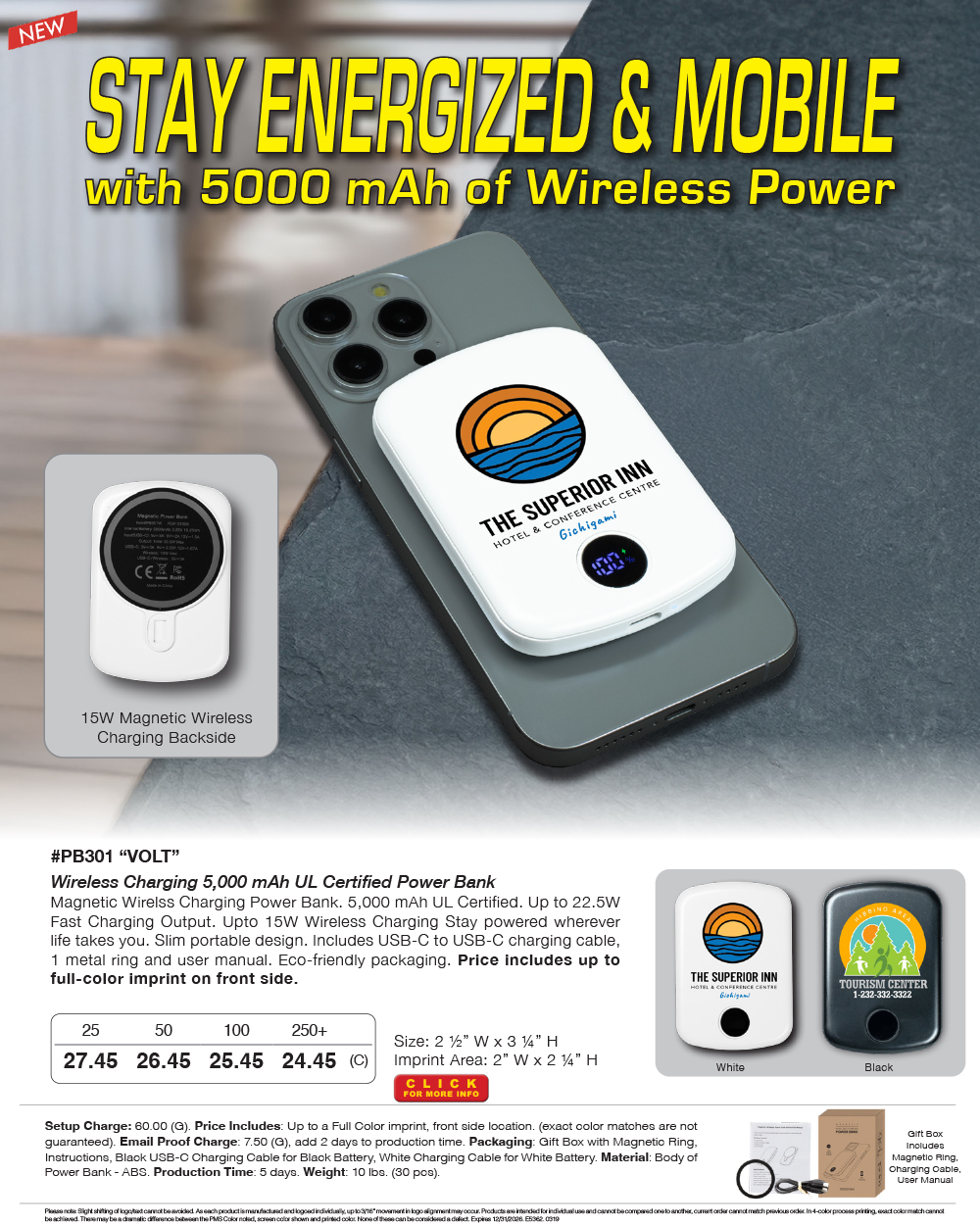 PB301 - MAGVOLT - 5,000 mAh UL Certified Power Bank