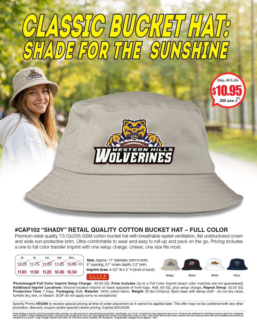 CAP102 SHADY - Full Color Imprint Cotton Bucket Hat