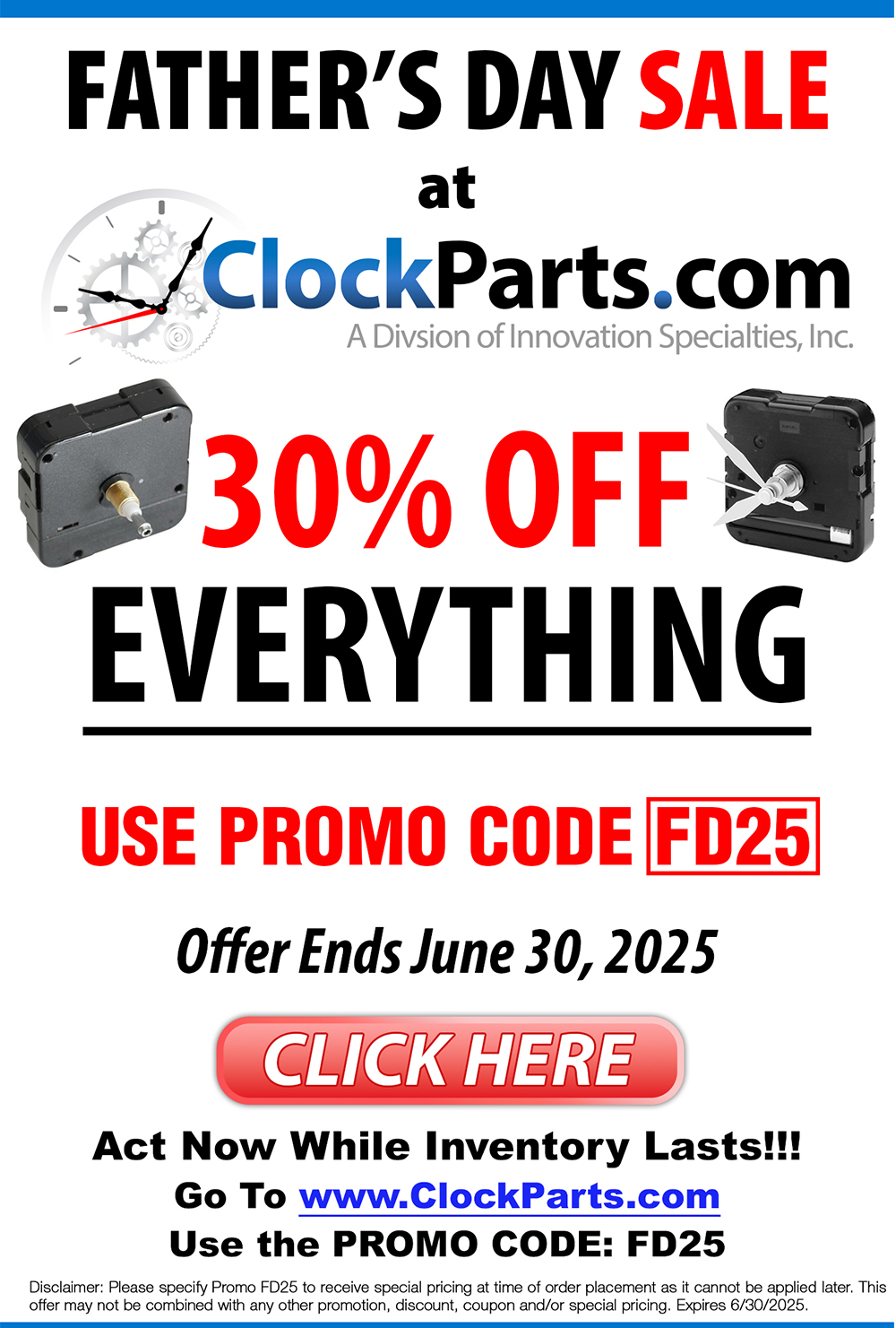 Clock Parts Fathers Day Sale